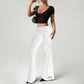 🌺50% RABATT!❤️Damen Ausgestellte Hose Mit Raffungen Und Spitzeneinsätzen Hohe Taille Freizeithose