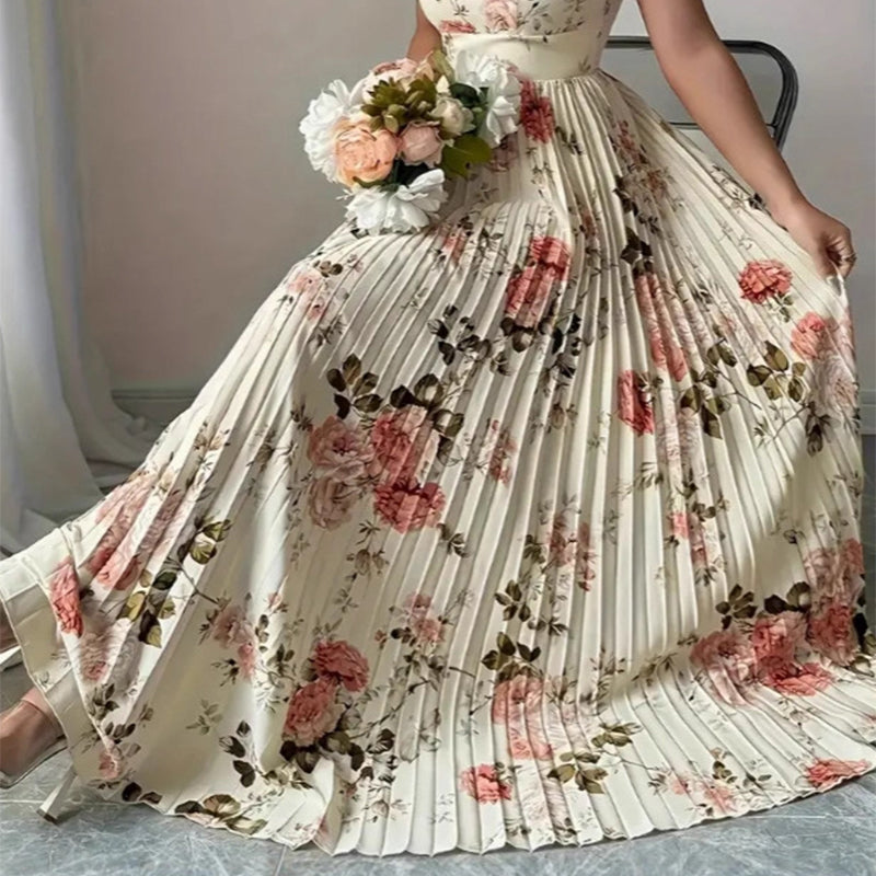 👗 LIMITIERTES ANGEBOT 50% RABATT! 🌸 Elegantes Blumenprint-Maxi-Kleid mit Volantärmeln & Hochwaist – Plisseerock, Quadrat-Ausschnitt, Romantisch ✨