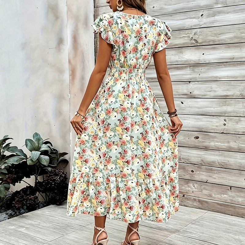 👗 50% RABATT! 🌸 Blumenkleid mit Gummizug – V-Ausschnitt, locker & bequem – Leicht, luftig & perfekt für Sommer, Strand oder entspannte Tage ☀️
