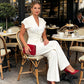 🌞NEU: Sommerkollektion 50% Rabatt 🛍️Elegantes Set aus einem Oberteil mit V-Ausschnitt und einer Hose mit weitem Bein für Damen