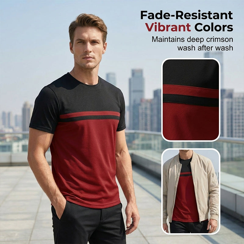 👕50% RABATT!🔥Herren Rundhals T-Shirt mit Farbblock-Design Atmungsaktiv Leicht Freizeitshirt