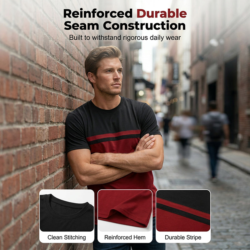 👕50% RABATT!🔥Herren Rundhals T-Shirt mit Farbblock-Design Atmungsaktiv Leicht Freizeitshirt