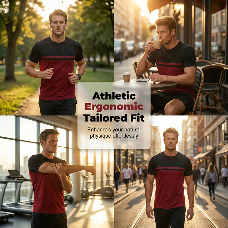 👕50% RABATT!🔥Herren Rundhals T-Shirt mit Farbblock-Design Atmungsaktiv Leicht Freizeitshirt
