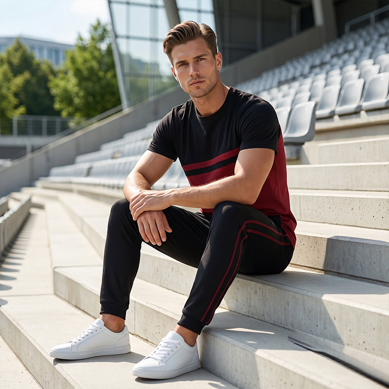 👕50% RABATT!🔥Herren Rundhals T-Shirt mit Farbblock-Design Atmungsaktiv Leicht Freizeitshirt