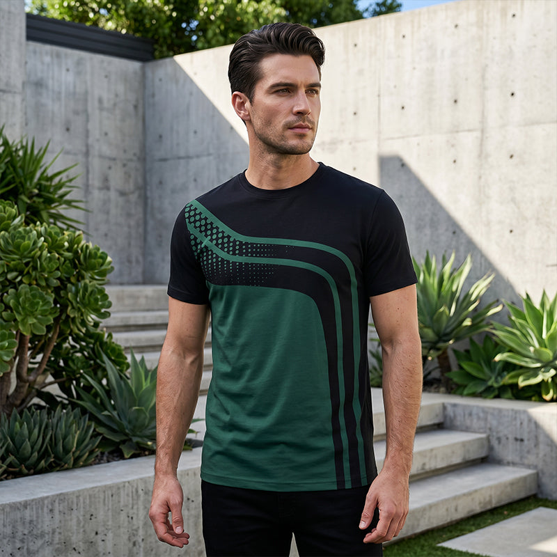 👕50% RABATT!🔥Herren Rundhals T-Shirt mit Farbblock-Design Atmungsaktiv Leicht Freizeitshirt