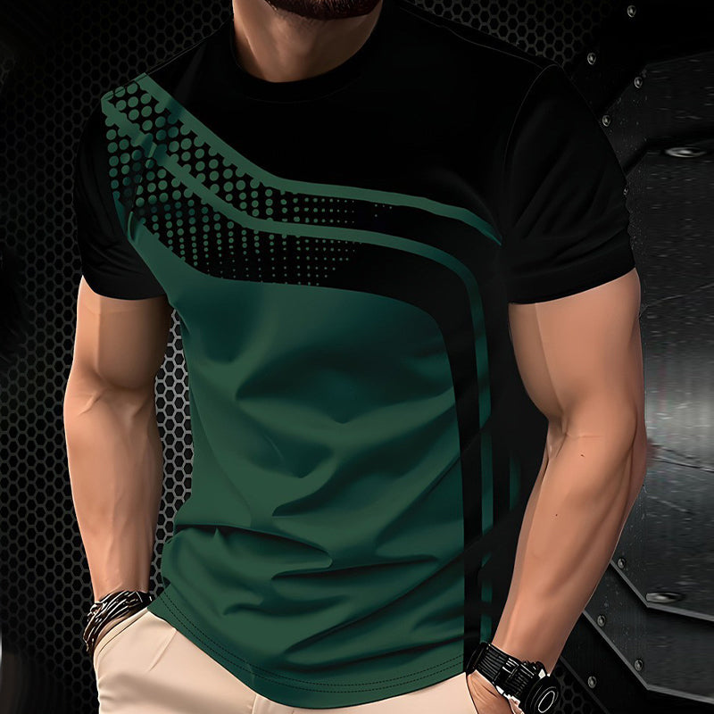 👕50% RABATT!🔥Herren Rundhals T-Shirt mit Farbblock-Design Atmungsaktiv Leicht Freizeitshirt