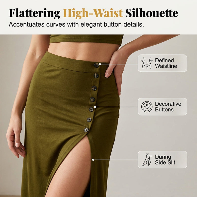 ✨🔥Elegantes figurbetontes Zweiteiler: Kurzes Crop Top und Midirock mit Schlitz