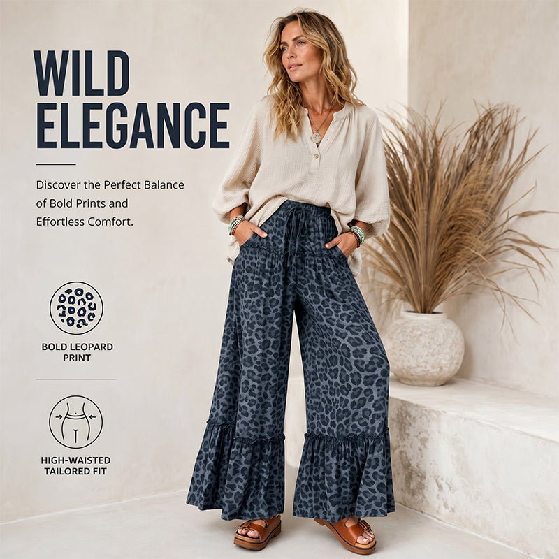 📢📢50 % RABATT !! ⏰Damenhose mit Leopardenmuster – Rüschen am Saum, weit geschnitten, schick 🌿