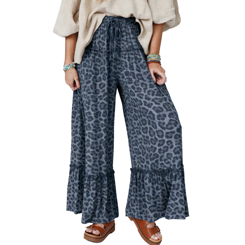 📢📢50 % RABATT !! ⏰Damenhose mit Leopardenmuster – Rüschen am Saum, weit geschnitten, schick 🌿