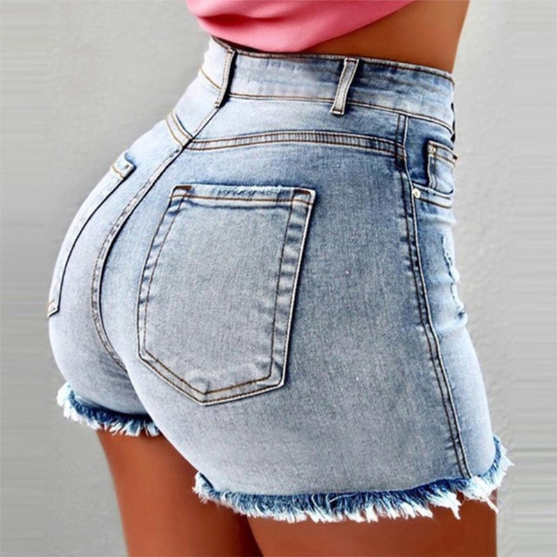 👖 NUR FÜR BEGRENZTE ZEIT: 50 % RABATT! ✨ Damen-Jeansshorts mit hoher Taille – ausgefranster Saum, Used-Look, dehnbar 🆒