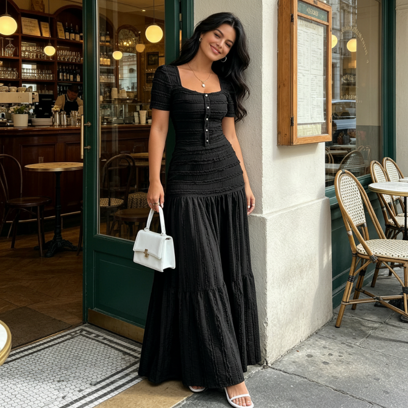 👗🌸 50% RABATT! Frauen Kleidungs-Set mit eckigem Ausschnitt & Maxirock – Elegant, luftig & zeitlos ✨