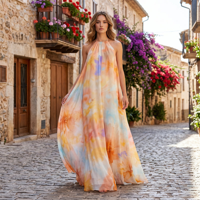 ✨Sommer-Sonderangebot 50% RABATT!💐Maxikleid für Damen im Wasserfarben-Look mit Neckholder