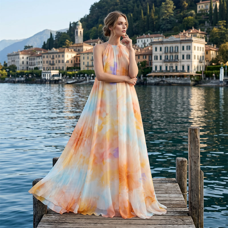 ✨Sommer-Sonderangebot 50% RABATT!💐Maxikleid für Damen im Wasserfarben-Look mit Neckholder