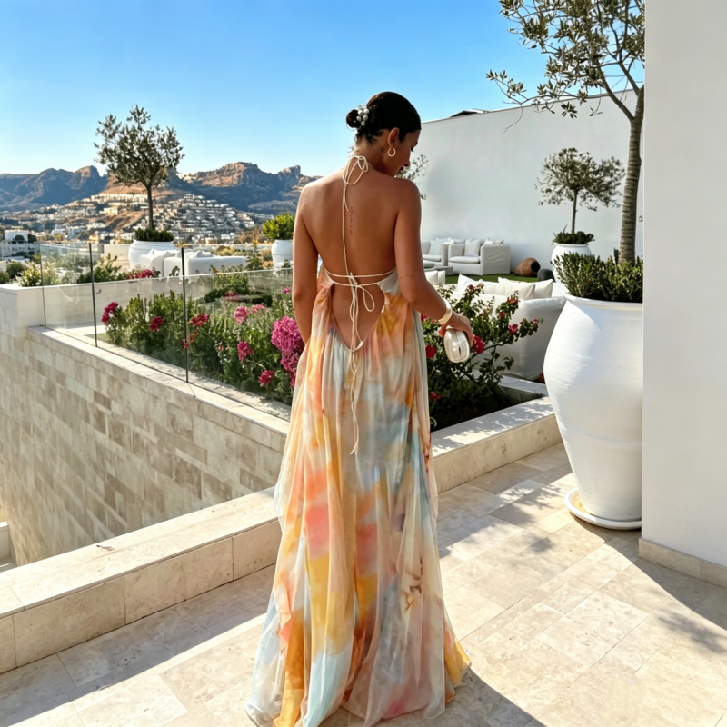 ✨Sommer-Sonderangebot 50% RABATT!💐Maxikleid für Damen im Wasserfarben-Look mit Neckholder