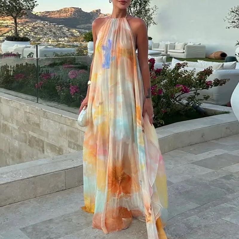 ✨Sommer-Sonderangebot 50% RABATT!💐Maxikleid für Damen im Wasserfarben-Look mit Neckholder