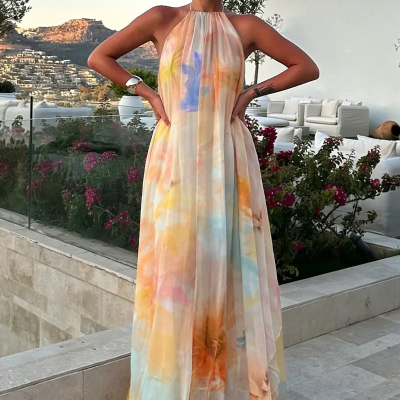 ✨Sommer-Sonderangebot 50% RABATT!💐Maxikleid für Damen im Wasserfarben-Look mit Neckholder