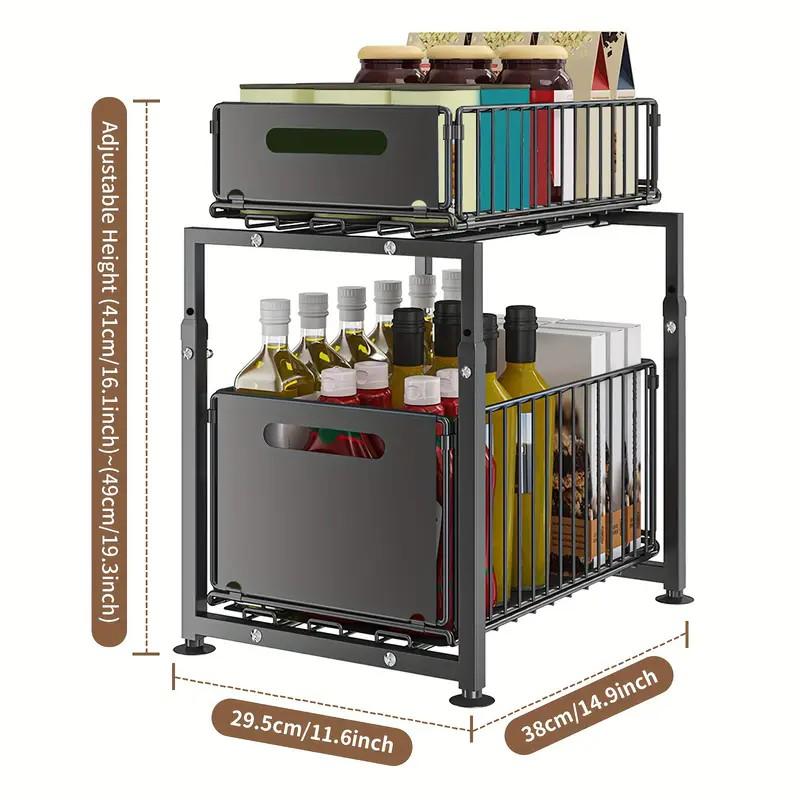 📢📢50% RABATT !! ⏰Ausziehbares Doppelregal-Schrankorganizer – 5 Höhenverstellungen, 2 Ausziehebenen, Kohlenstoffstahl & Großes Fassungsvermögen – Keine Montage erforderlich ✨