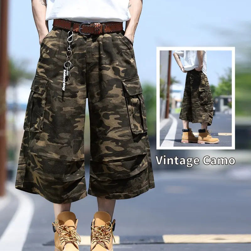 Unisex-Cargoshorts mit weitem Bein und Camouflage-Muster