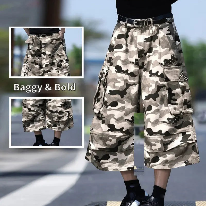 Unisex-Cargoshorts mit weitem Bein und Camouflage-Muster