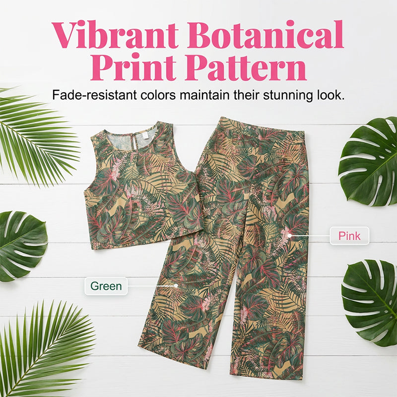 ✨Sommer-Sonderangebot 50% RABATT! 🌴 Damen-Set aus bedrucktem, ärmellosem Top und weit geschnittener Hose