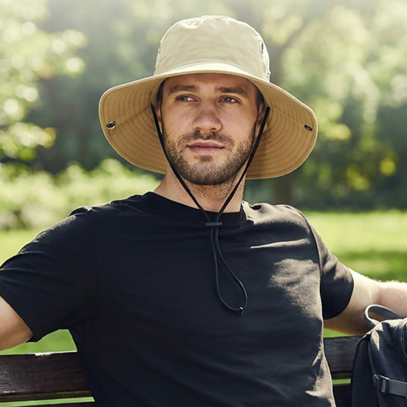 🧢 ☀️ Outdoor-Sonnenhut mit breiter Krempe & Kinnriemen – Leicht, schützend & perfekt für Strand und Wandern 🏖️ 🥾