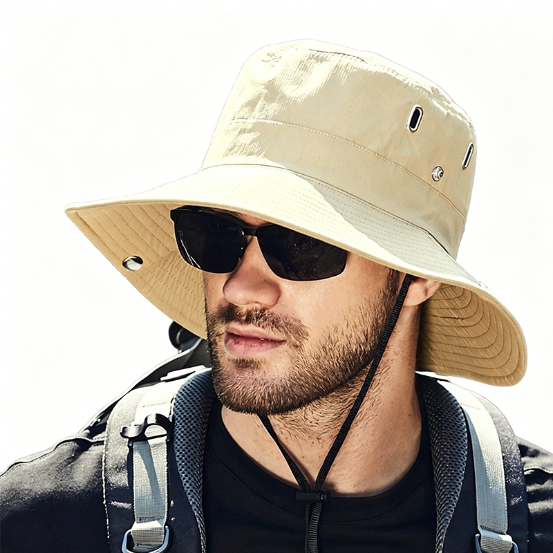 🧢 ☀️ Outdoor-Sonnenhut mit breiter Krempe & Kinnriemen – Leicht, schützend & perfekt für Strand und Wandern 🏖️ 🥾