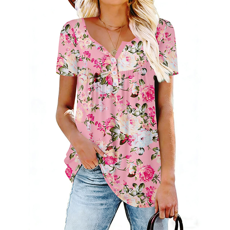 👚 50% RABATT! 🌸 Leicht fließendes Damen-Shirt mit Blumendruck & Knopfleiste – Luftig & vielseitig – Perfekt für Alltag, Freizeit oder warme Sommertage – bequemer Style mit femininer Note ✨