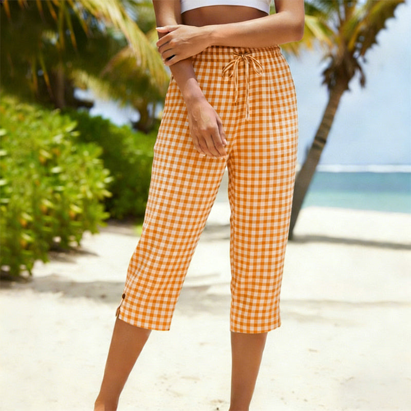 ⏰ Nur noch heute 50% Rabatt! 🌺 Damen Sommer Karierte 3/4 Hose | Leicht & luftig, lockere Passform für Strand & Alltag 👖