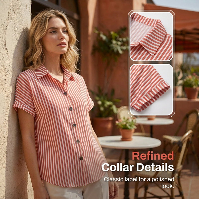 ✨Sommer-Sonderangebot 50% RABATT!👚Damen Lässiges Gestreiftes Knopfleisten-T-Shirt