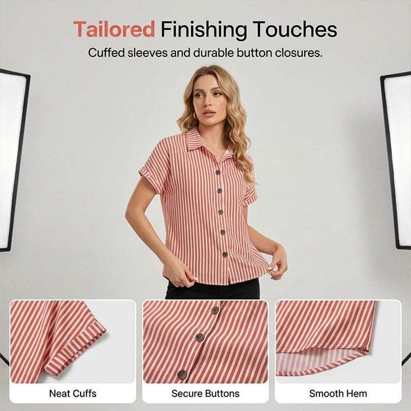 ✨Sommer-Sonderangebot 50% RABATT!👚Damen Lässiges Gestreiftes Knopfleisten-T-Shirt
