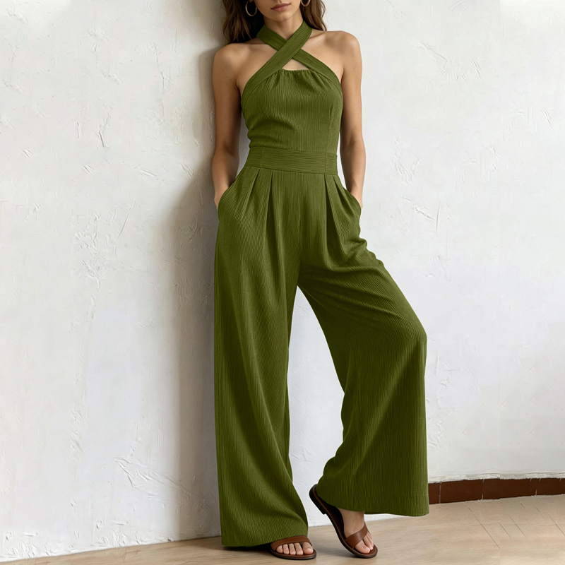 ✨Sommer-Sonderangebot 50% RABATT!🌸Eleganter Jumpsuit mit gekreuztem Neckholder-Ausschnitt