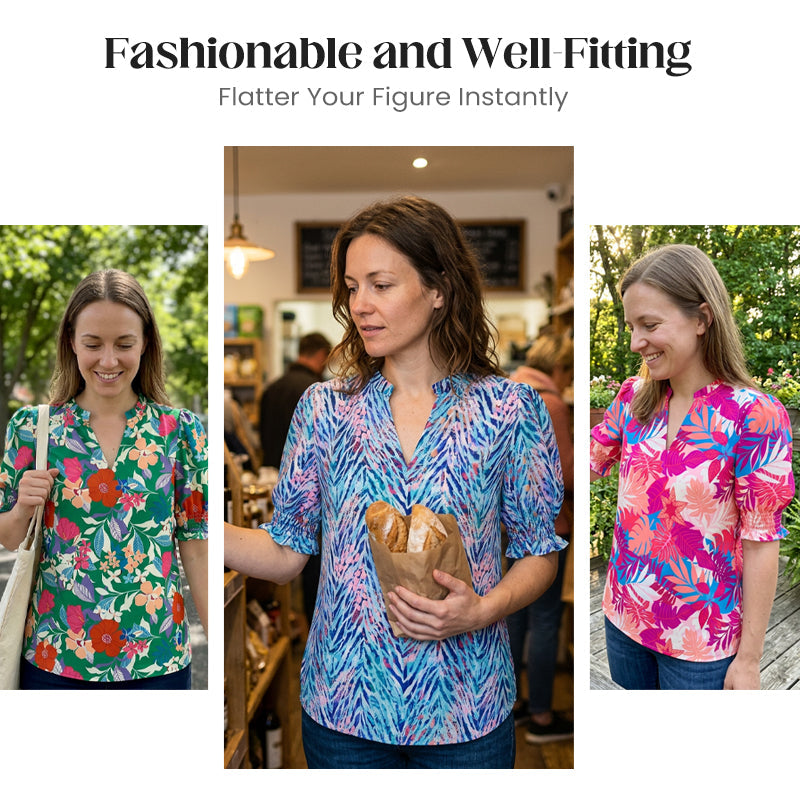 👚 JETZT 50 % RABATT! 🌸 Sommerliches Damen-Top mit Blumenmuster und Puffärmeln – Leicht und atmungsaktiv – Romantisches Design, perfekt für Brunch oder Gartenpartys – unkompliziert und schick 💃