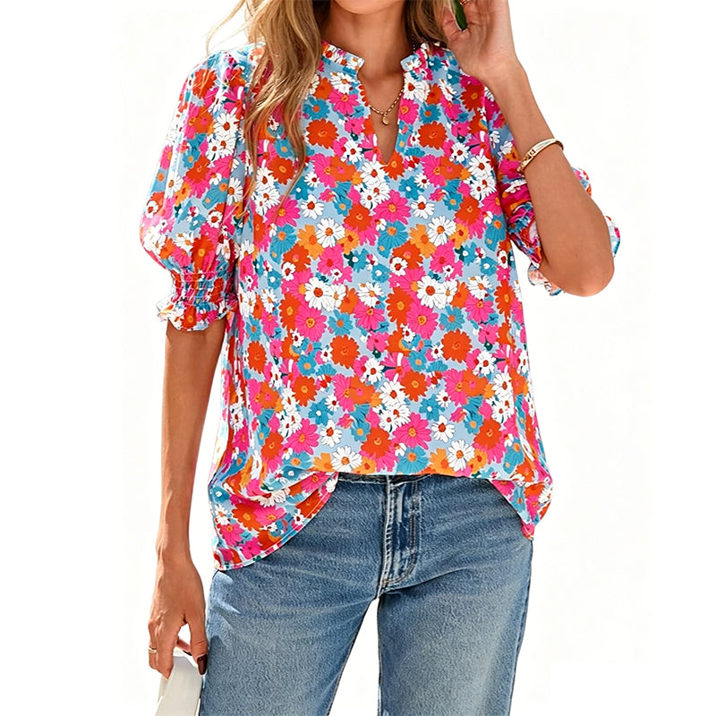 👚 JETZT 50 % RABATT! 🌸 Sommerliches Damen-Top mit Blumenmuster und Puffärmeln – Leicht und atmungsaktiv – Romantisches Design, perfekt für Brunch oder Gartenpartys – unkompliziert und schick 💃
