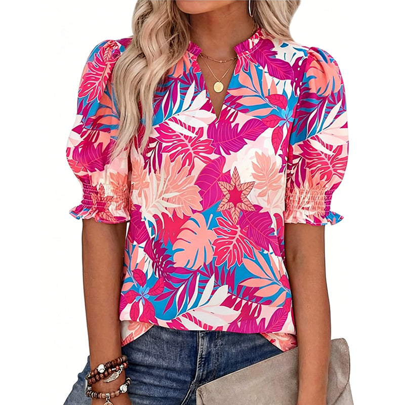 👚 JETZT 50 % RABATT! 🌸 Sommerliches Damen-Top mit Blumenmuster und Puffärmeln – Leicht und atmungsaktiv – Romantisches Design, perfekt für Brunch oder Gartenpartys – unkompliziert und schick 💃