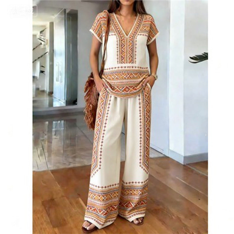 💃🌸2-teiliges Set aus bedrucktem Oberteil und Hose für Damen