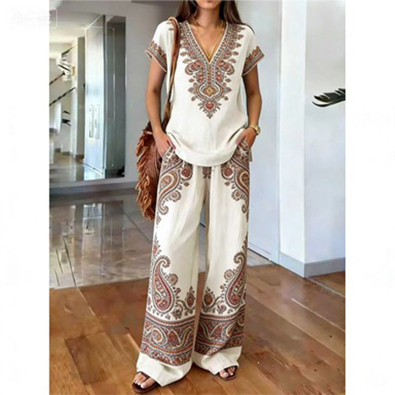 💃🌸2-teiliges Set aus bedrucktem Oberteil und Hose für Damen