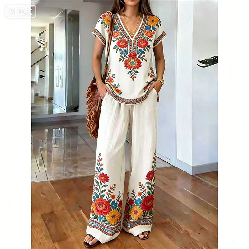 💃🌸2-teiliges Set aus bedrucktem Oberteil und Hose für Damen