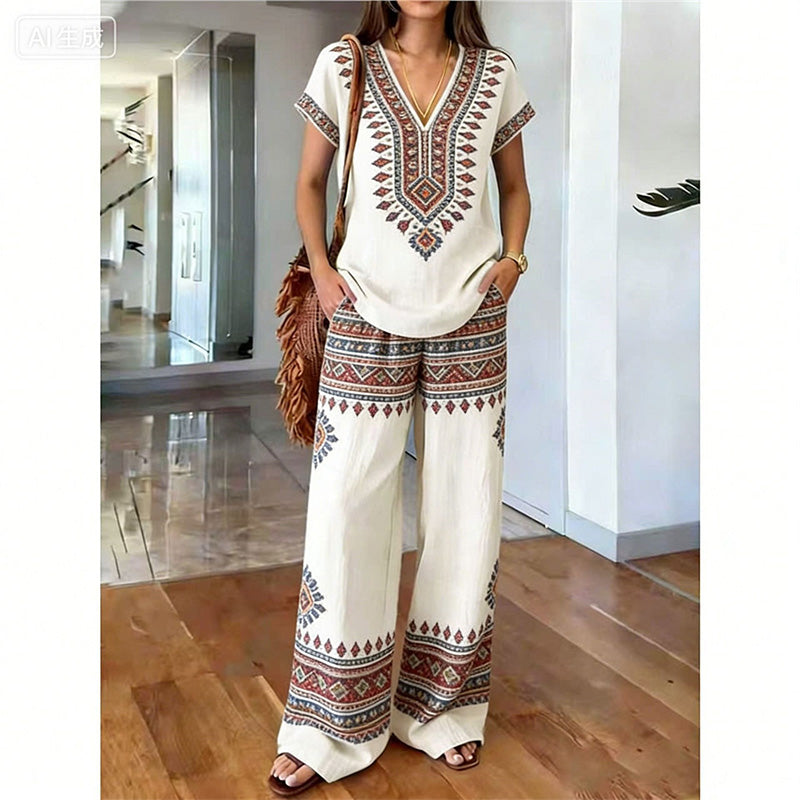 💃🌸2-teiliges Set aus bedrucktem Oberteil und Hose für Damen
