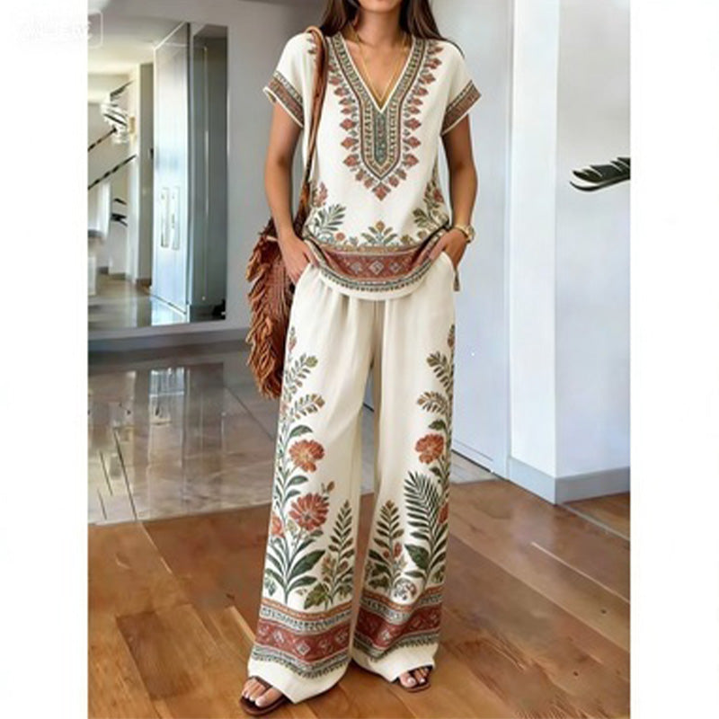 💃🌸2-teiliges Set aus bedrucktem Oberteil und Hose für Damen
