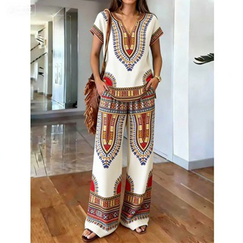 💃🌸2-teiliges Set aus bedrucktem Oberteil und Hose für Damen