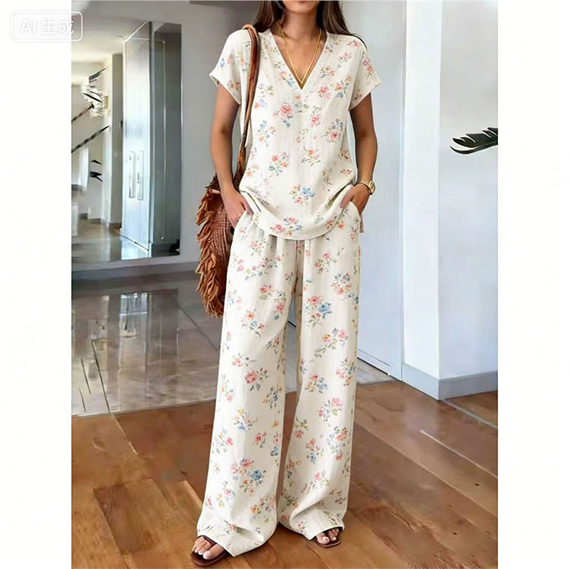 💃🌸2-teiliges Set aus bedrucktem Oberteil und Hose für Damen