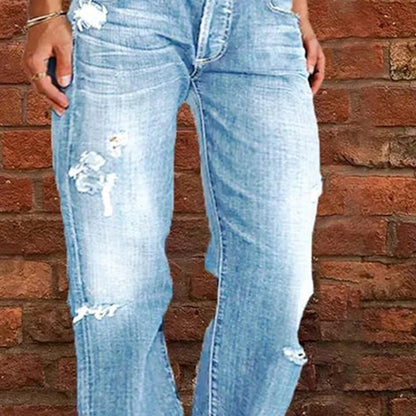 👖 Neu! Damen Slim Flare Jeans mit Vintage Destroyed-Effekt | Figurformende High-Waist Denim Hose in Hellblau