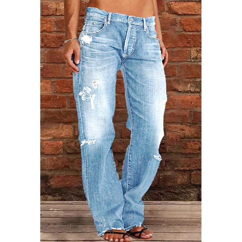 👖 Neu! Damen Slim Flare Jeans mit Vintage Destroyed-Effekt | Figurformende High-Waist Denim Hose in Hellblau