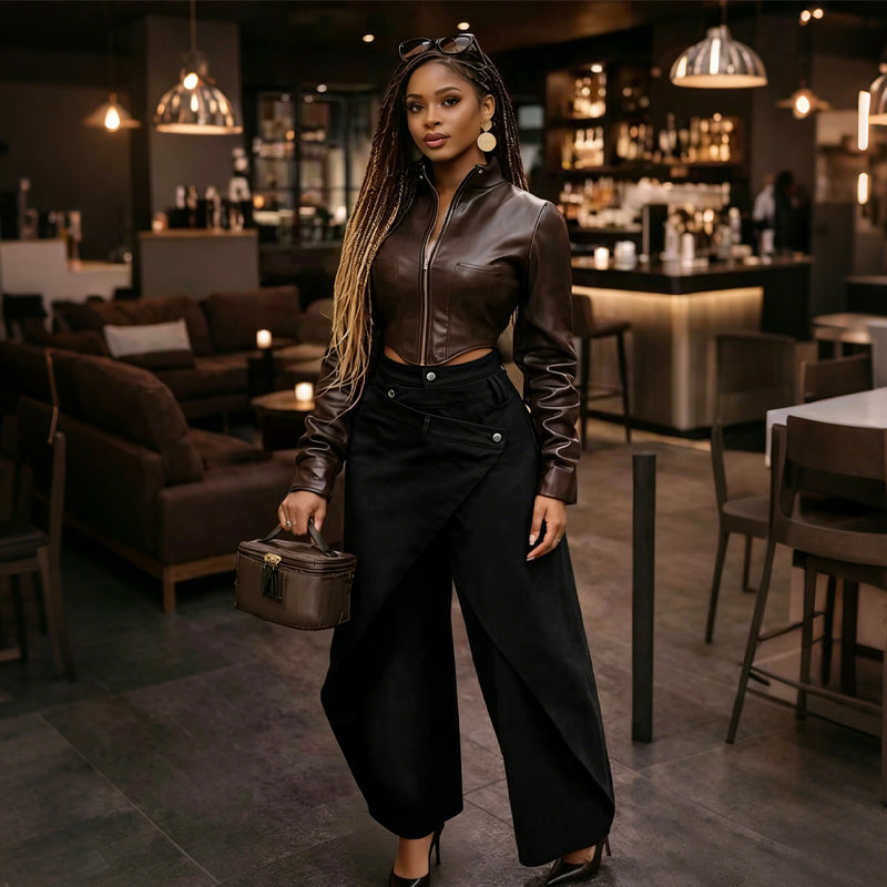 Asymmetrische Damen-Wickelhose mit weitem Bein