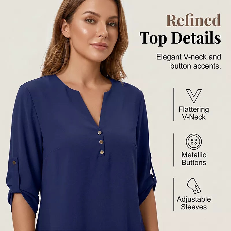 ✨Sommer-Sonderangebot 50% RABATT!🪻Damen V-Ausschnitt Oberteil & Botanischer Print Weites Bein Hosen-Set