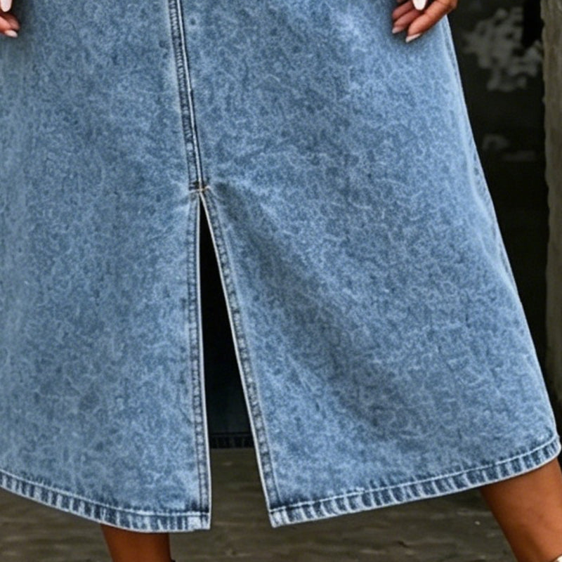 👗 JETZT 50 % RABATT! 👖 Ärmelloses Midi-Jeans-Latzkleid für Damen – Weicher Denim & lockere Passform – Vintage-Style, Seitentaschen – perfekt für lässige Tage oder zum Kombinieren im Sommer ✨