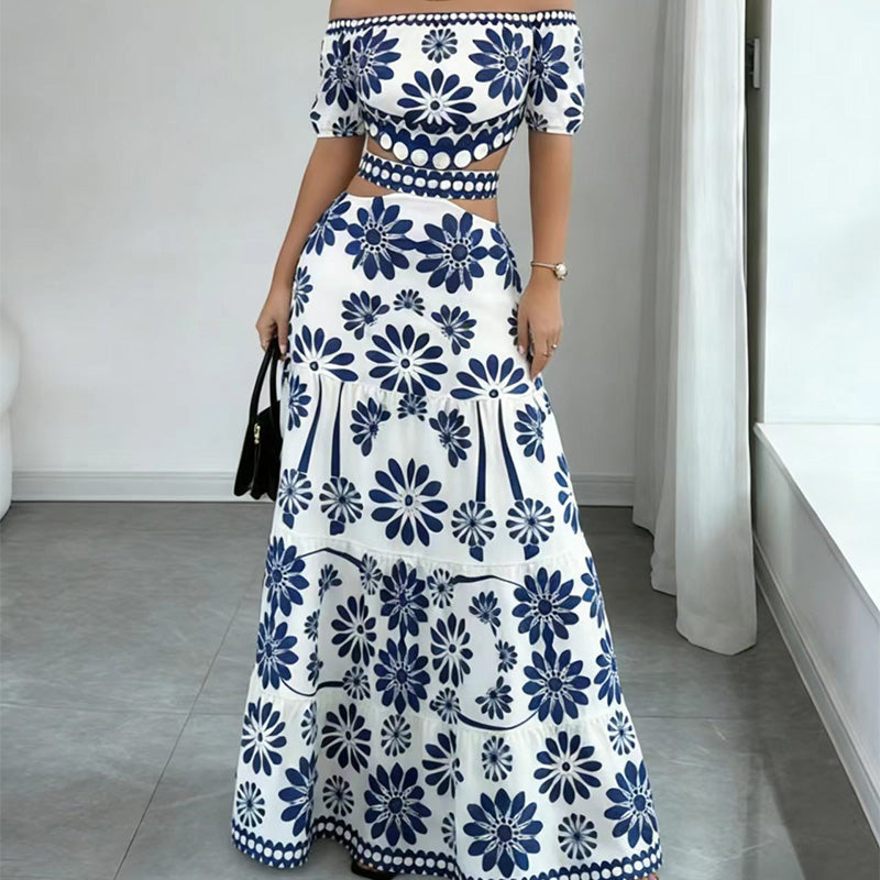 🏆LETZTER TAG 50% RABATT🔥Damen Schulterfreies Maxikleid mit Taillenauschnitt und Gänseblümchen-Print