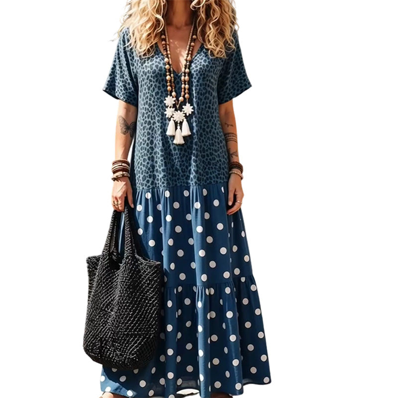 👗🌸 NUR FÜR KURZE ZEIT 50% RABATT! Damen Boho V-Ausschnitt Gemustertes Maxi-Kleid – Fließend, Stilvoll, Sommer-Essential ✨