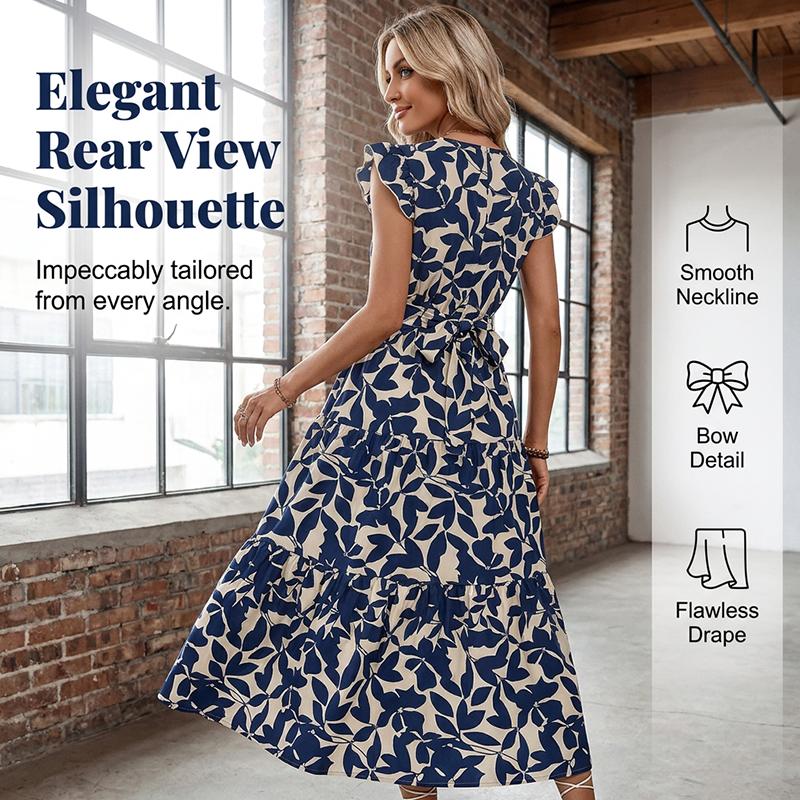 📢📢40% OFF !! ⏰Women’s Summer Ruffled Flutter Sleeve Tie Waist Floral Midi Dress