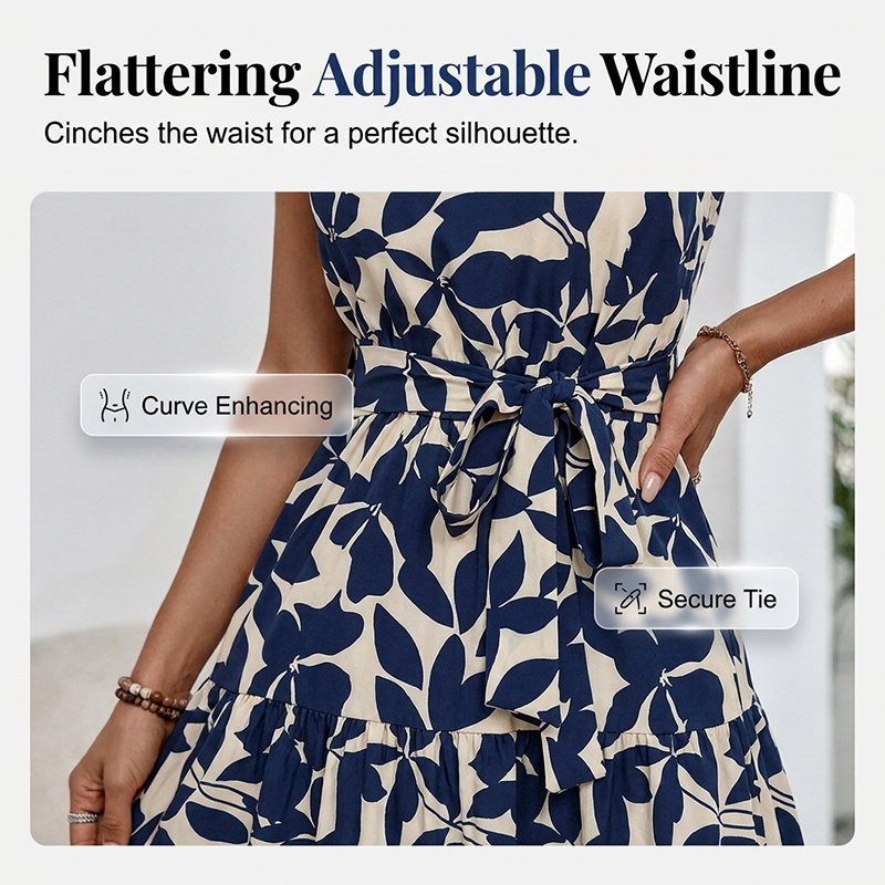 📢📢40% OFF !! ⏰Women’s Summer Ruffled Flutter Sleeve Tie Waist Floral Midi Dress